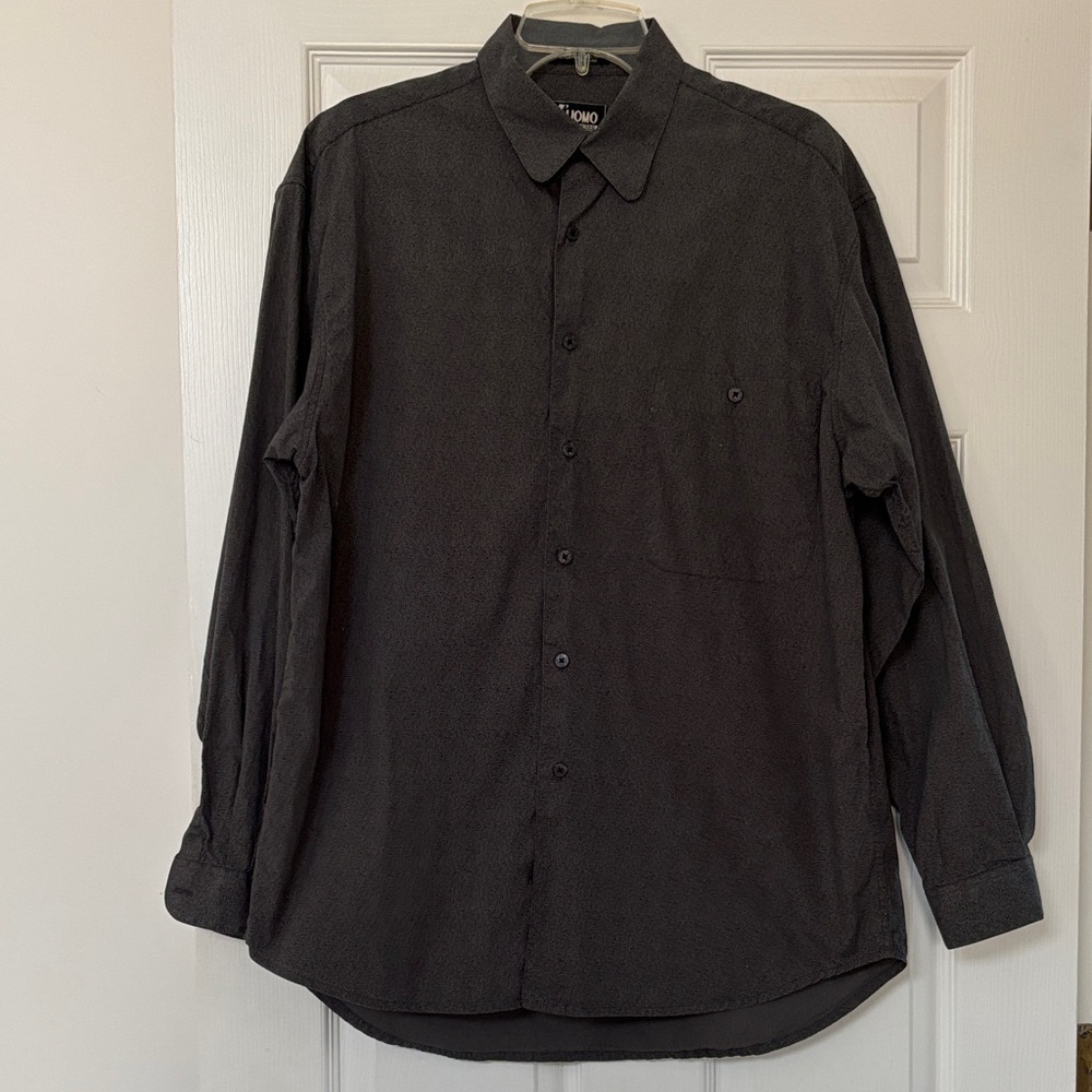 L’Uomo Men’s Long-Sleeve, Cotton, Button-Up Shirt, Dark Grey & Black, Size M